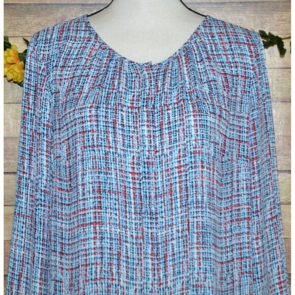 Talbots Mod Plaid Tweed Print Multicolor Blouse Top Ladies L Career Casual - Picture 2 of 11